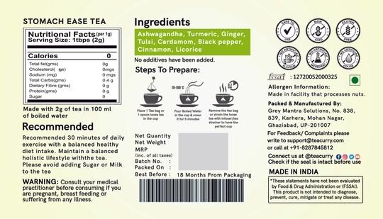 TEACURRY Digestion Tea (1 Month Pack, 30 Tea Bags) - Stomach Ease Tea with Diet Chart