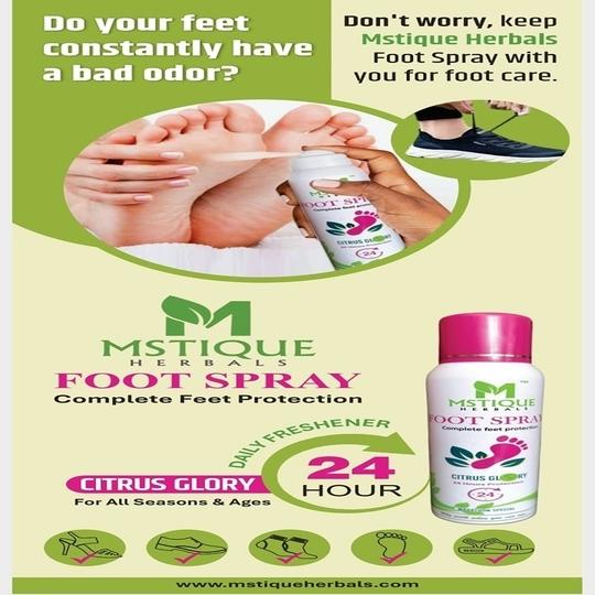 MSTIQUE HERBALS Foot Spray | Natural Herbal Foot Care Spray for Odour Control & Freshness | Anti-Bacterial & Anti-Fungal Formula | Cooling Relief for Smelly Feet, Sweating & Itching | Daily Use Foot Hygiene Spray