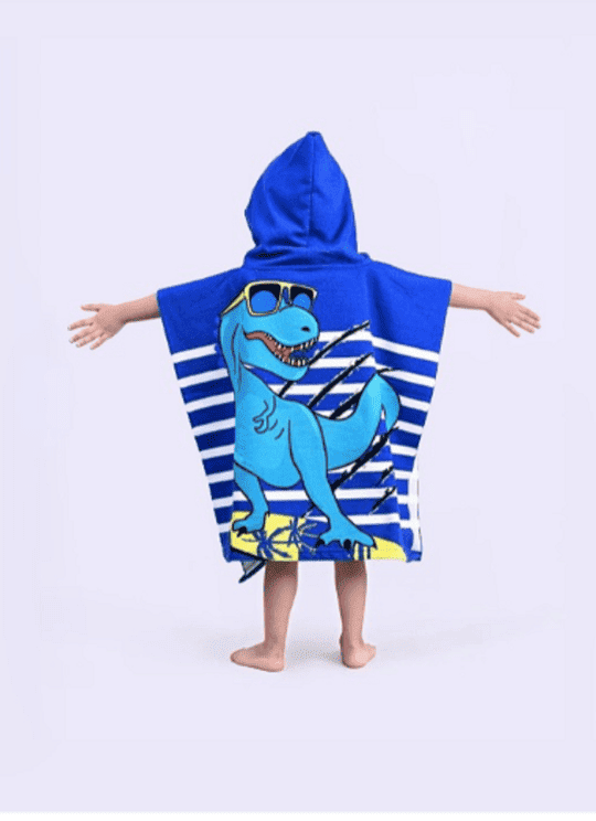 Famyo Cool Blue & White Dinosaur Design Poncho Towel for Kids (1-7 years