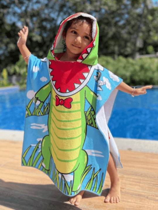 FAMYO Kids' Poncho Towel for Ages 1-7 Years | Hooded Bath & Beach Towel | Soft Cotton with Fun Prints | Quick Dry & Lightweight