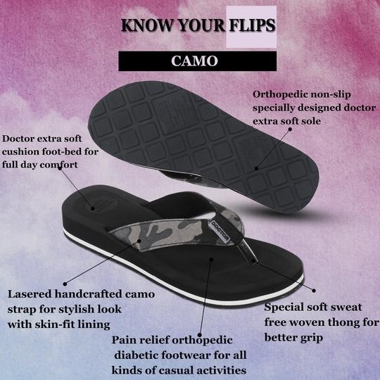 DOCTOR EXTRA SOFT House Slipper for Women's Camo | Pregnancy | Orthopaedic & Diabetic | Bounce Back Technology | Ultra softy |Memory Foam Cushion |Comfortable Footbed for Girls & Ladies Daily Use D-56-Black-6 UK
