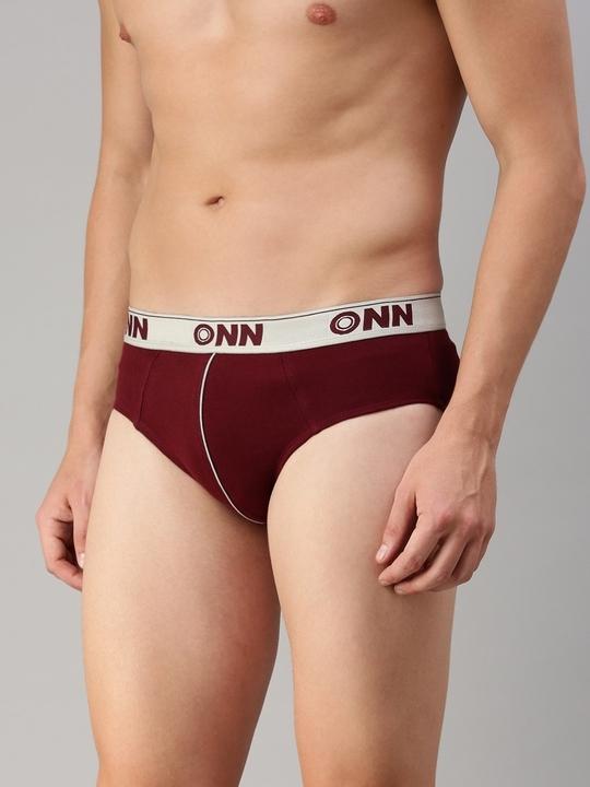 ONN Men Pack Of 2 Maroon Pure Cotton Basic Briefs