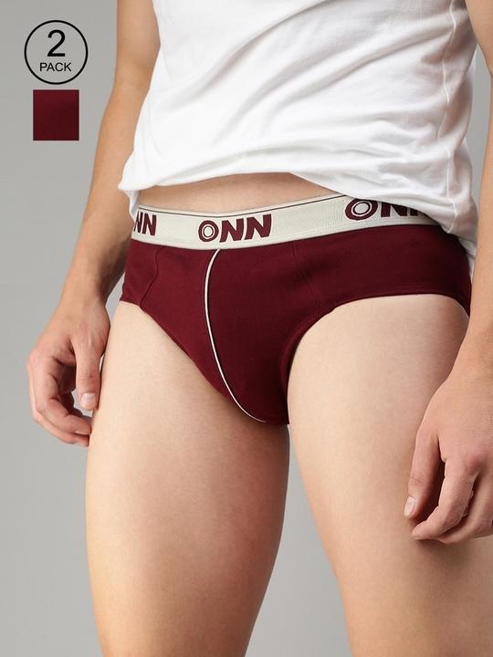 ONN Men Pack Of 2 Maroon Pure Cotton Basic Briefs
