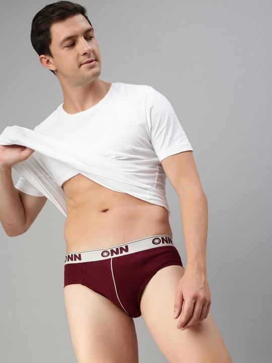 ONN Men Pack Of 2 Maroon Pure Cotton Basic Briefs