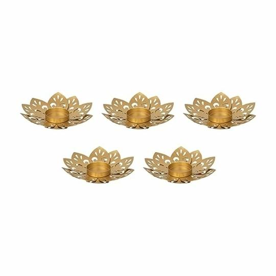 FLAWLESS KARIGARI Tealight Candle Holder Set of 8 | Golden Metal Lotus for Diwali Decoration, Home Decor, Table Centerpiece, Gift Items