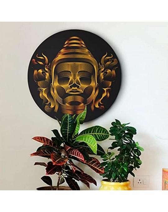 The Artment your artistic apartment Matte Finish Black and Gold Round Canvas Wall Decor Painting 40cm