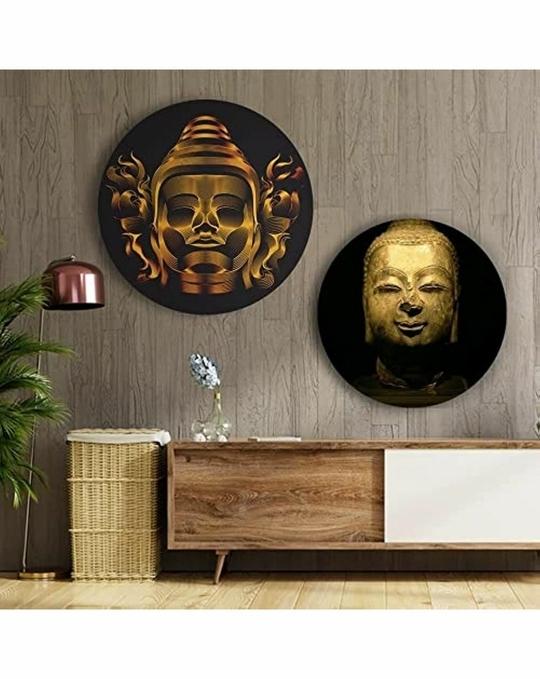 The Artment your artistic apartment Matte Finish Black and Gold Round Canvas Wall Decor Painting 40cm
