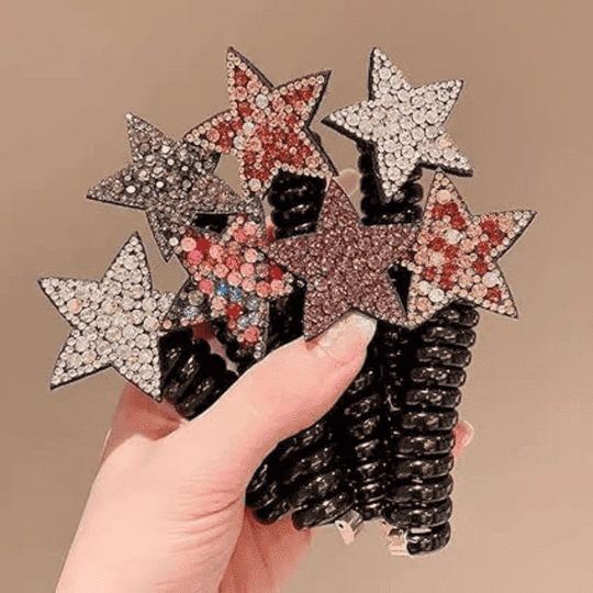 GLOWNIK Care Girls & Women Star Rhinestone Hair Rubber Bands Set | Glitter Elastic Ponytail Holders | Stylish Stretchable Hair Ties for Daily, Party & Fashion Styling
