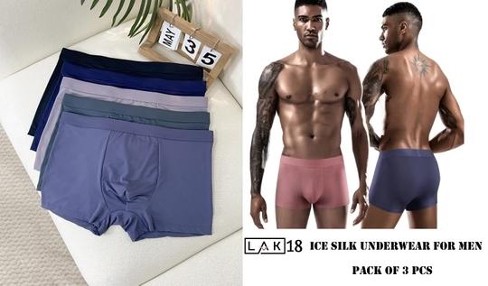LAK 18 Mens Ultra Soft Lycra Material Ice-Silk Men Short | Underwear | Mens Brief Boxer Trunks | Multicolour (PACK OF 3 PCS) - M