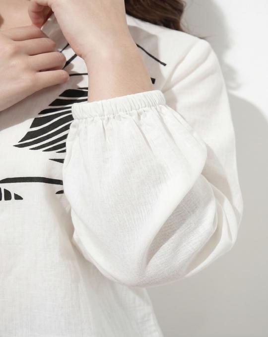 DESIGNALLY Women White Zebra Print Shirt