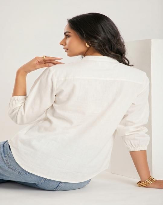DESIGNALLY Women White Zebra Print Shirt