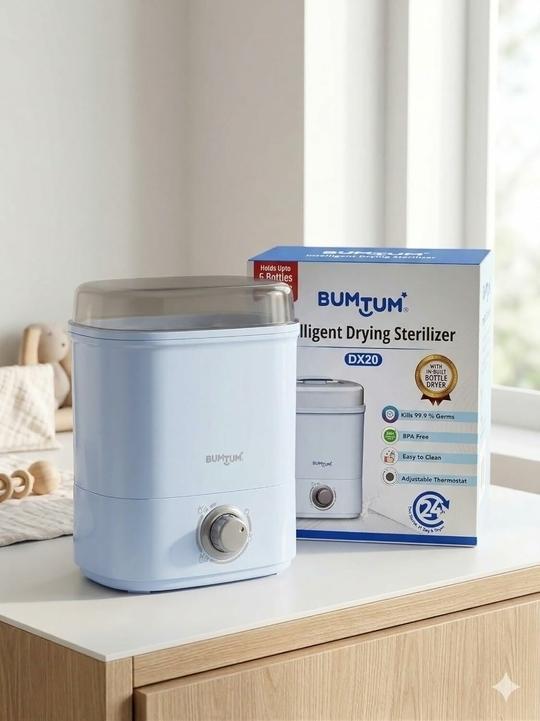 BUMTUM 6 Bottle Sterilizer For Baby Milk Bottles | Sterilizer For Feeding Bottles | Sterilizer Machine | Sterilizer Hand| Sterilizer tongs (Blue)