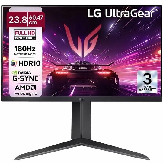 LG 24GS65F Smartchoice 60.47cm (23.8Inch) Ultragear FHD (1920x1080) IPS Gaming Monitor, 180Hz, 1ms, NVIDIA G-SYNC Compatible, AMD FreeSync, DP, HDMI, Tilt/Height/Pivot Adjustable, Anti-Glare (Black)