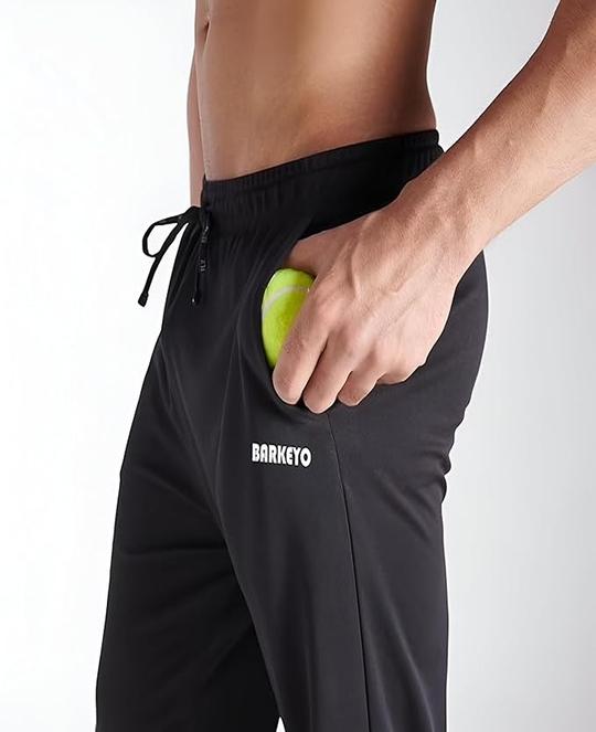BARKEYO Men's Regular fit Track Pants Sweatproof & Quickdry Technology Black L