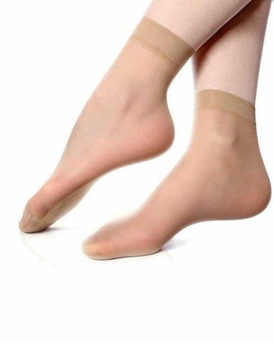 Buyra Ultra-Thin Semi Transparent Nylon Ankle Length Socks (Beige Color, Free Sze) - Set of 10 Pair