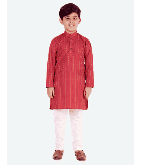 Pro-Ethic Style Developer Ethnic Wear Silk Red Kurta Pajama Set for Kids and Boys