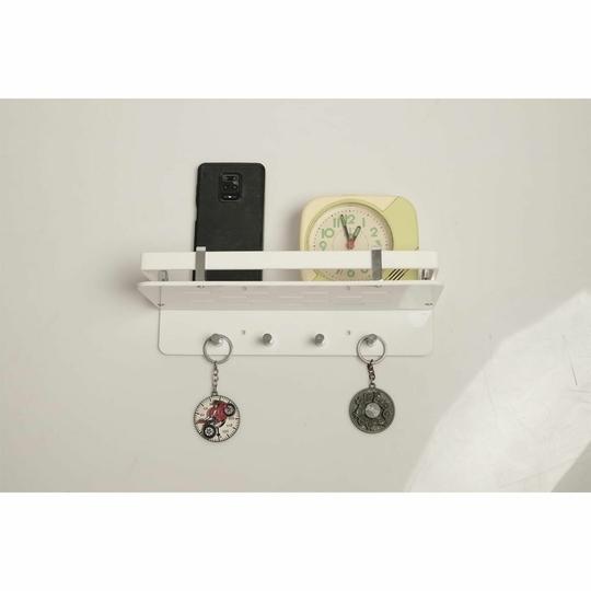 MARQO White Acrylic Wall-Mount Shelf 124 Inch with Rail Key Hooks (Pack of 1)