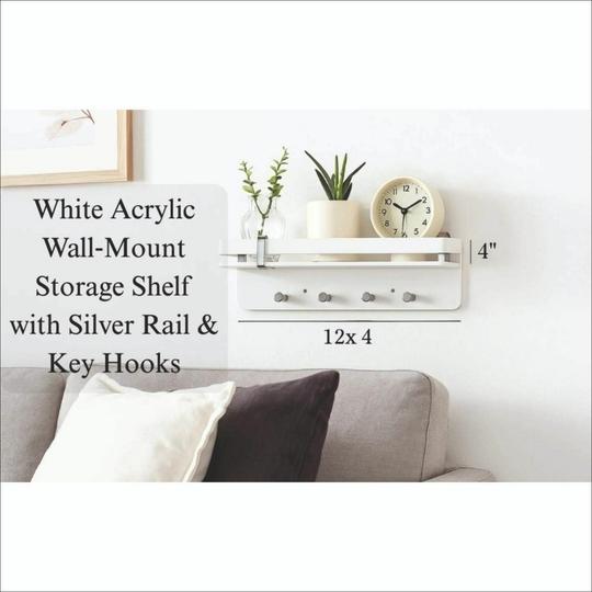 MARQO White Acrylic Wall-Mount Shelf 124 Inch with Rail Key Hooks (Pack of 1)
