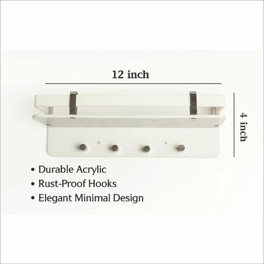 MARQO White Acrylic Wall-Mount Shelf 124 Inch with Rail Key Hooks (Pack of 1)