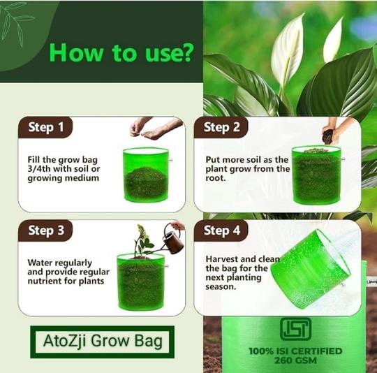 ATOZJI UV Resistant 260 GSM Round Green Colour Grow High Density Polyethylene 12x12 Bags Suitable for Terrace & Vegetable Gardening (Pack of 1)