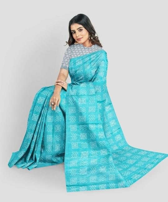 Ruhabs Women Blue Woven Cotton Blend Saree
