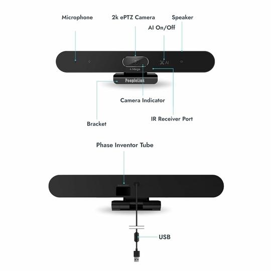 Peoplelink Stellar X20 Audio & Video MeetUp HD 100x Optical Zoom Video and Audio Conferencing System for Small Meeting Rooms, Black