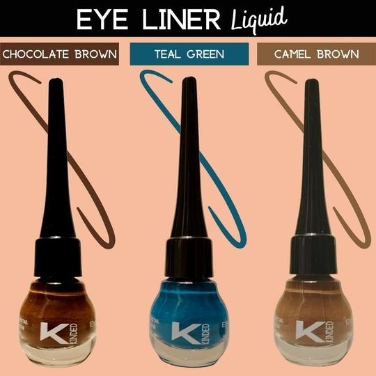 KINDED Teal Green, Chocolate Brown and Camel Brown Waterproof Smudgeproof Longlasting Liquid Eye Liner, 5 ml - Pack of 3
