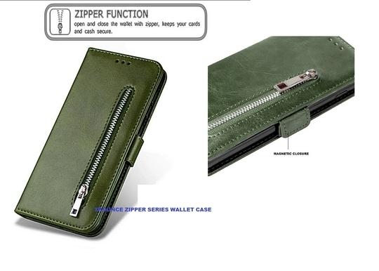 Trounce Zipper Series Faux Leather Green Wallet Flip Case Mobile Cover    For  Xiaomi Redmi  Note 5 Pro