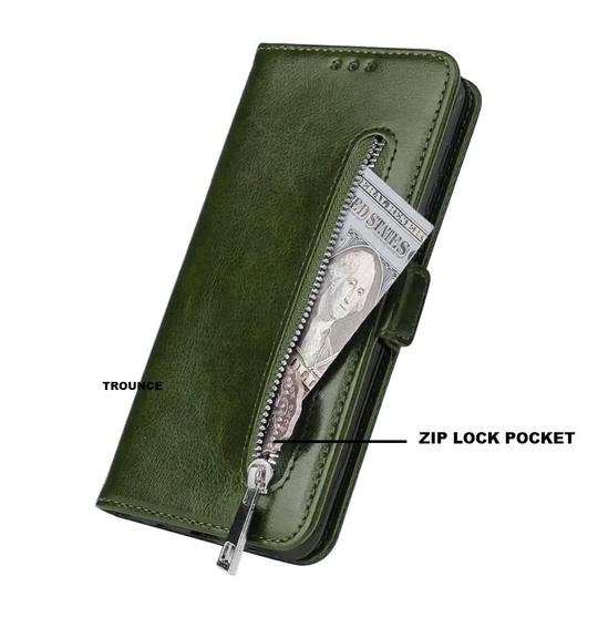Trounce Zipper Series Faux Leather Green Wallet Flip Case Mobile Cover    For  Xiaomi Redmi  Note 5 Pro