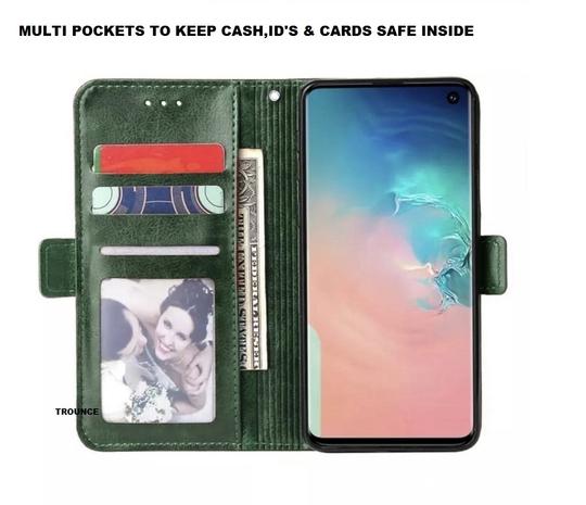 Trounce Zipper Series Faux Leather Green Wallet Flip Case Mobile Cover    For  Xiaomi Redmi  Note 5 Pro