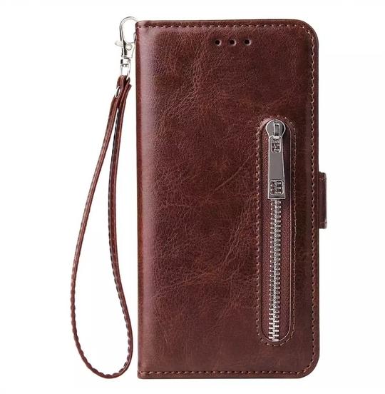 Trounce Zipper Series Faux Leather Brown Wallet Flip Case Mobile Cover    For  LG Q Stylus