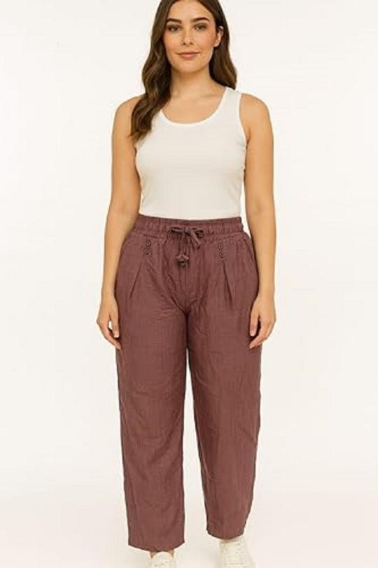 ROYAL -20 Women's Wide Leg Pants, Elastic Waist with Drawstring, Linen Blend, Casual Loose Fit