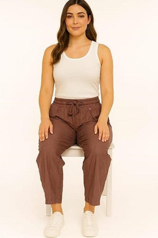 ROYAL -20 Women's Wide Leg Pants, Elastic Waist with Drawstring, Linen Blend, Casual Loose Fit