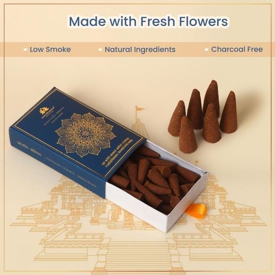Manokamna Fresh Flower Dhoop Cone -  Pure Fragrance from Nature | Blossom in Every Burn - Handmade Flower Dhoop Cone | Dhoop Cone with Sandalwood Fragrance for Puja Need & Air Purification