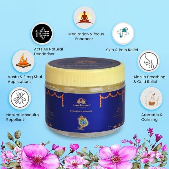 Manokamna Divine Bhimseni Camphor/Kapoor Traditional Remedy with Spiritual Essence | Ayurvedic Grade & Organic | Strong Aroma for Healing & Puja (100gm Pack of 1)