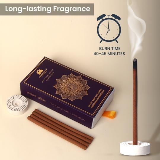 Manokamna Bambooless Pure Sandalwood Dhoop Sticks - Made with Fresh Flowers for Peace, Positivity & Fulfilled Wishes | Natural Fragrance to Refresh Your Mind, Purify Your Space & Uplift Your Spirit