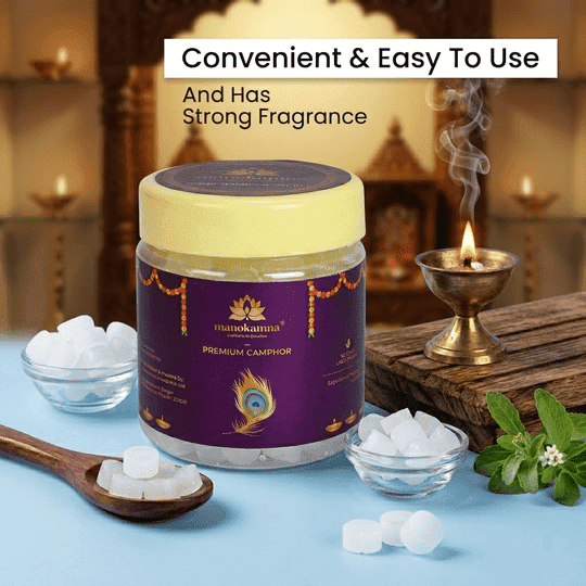 Manokamna Premium Camphor/Kapoor Tablet | Long Lasting Aroma for Puja & Purification | Pure Camphor/Kapoor Tablets 100% Natural Aromatic & Multipurpose Use | for Rituals, Devotion & Air Cleansing (50gm - Pack of 1)