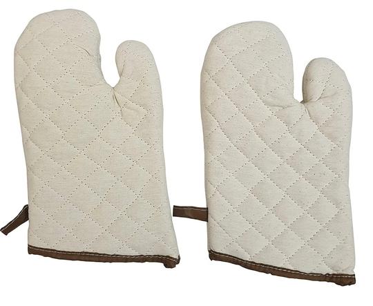 Inditradition 100% Cotton Padded Oven Gloves | Heat Resistant, Washable, Pack of 2 (Beige)