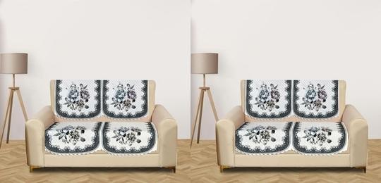 RRC Velvet Floral Quilted Sofa Cover Set 4 Seater | Premium Quilted Sofa Slip Cover,Seat & Back Cover,8 Piece Sofa Covers