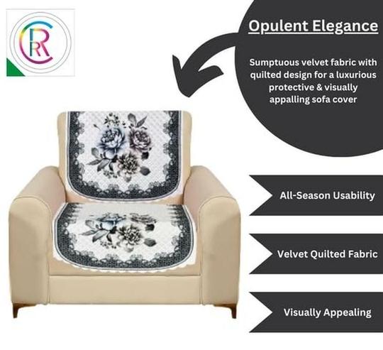 RRC Velvet Floral Quilted Sofa Cover Set 4 Seater | Premium Quilted Sofa Slip Cover,Seat & Back Cover,8 Piece Sofa Covers