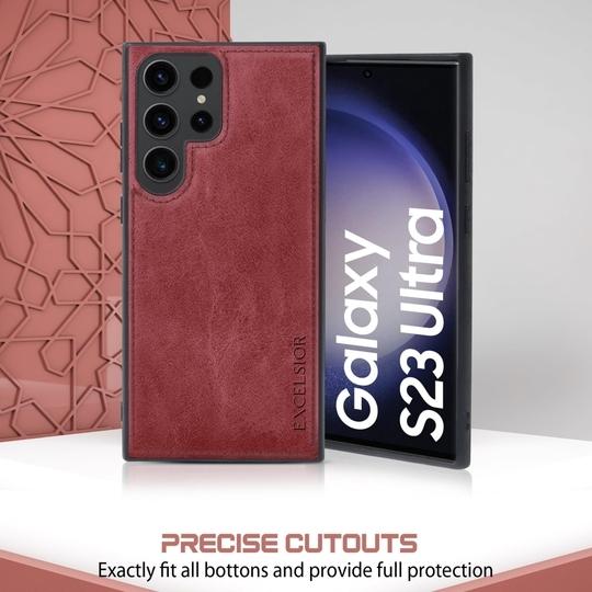 Excelsior Premium PU Leather Back case Cover with 360 Degree Full Body Protection | Shockproof for Samsung Galaxy S23 Ultra (Red)