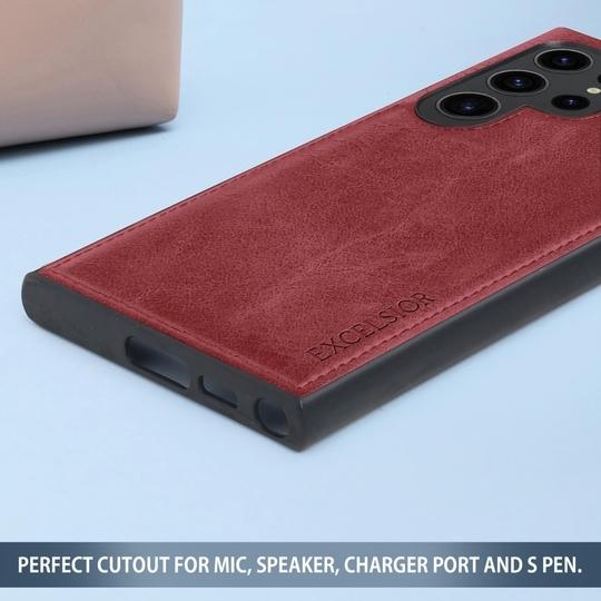 Excelsior Premium PU Leather Back case Cover with 360 Degree Full Body Protection | Shockproof for Samsung Galaxy S23 Ultra (Red)