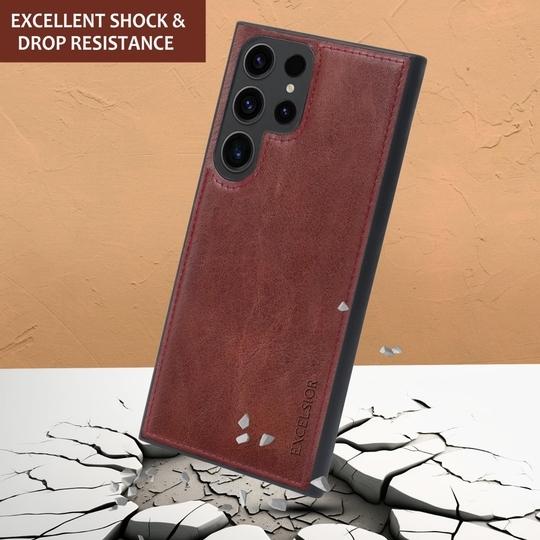 Excelsior Premium PU Leather Back case Cover with 360 Degree Full Body Protection | Shockproof for Samsung Galaxy S23 Ultra (Red)