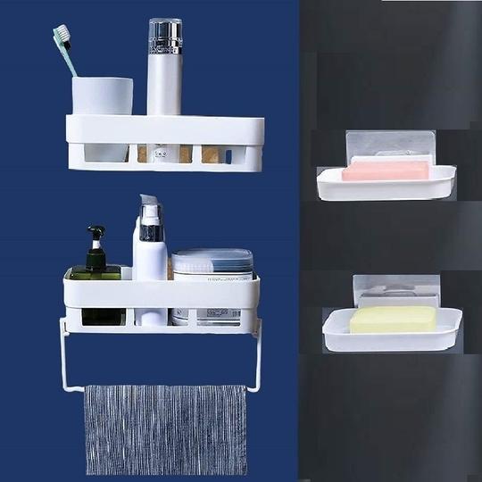 Qrex Plastic Bathroom Towel Bar With Soap Dish Self Adhesive Stickers