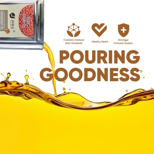 Jivika Groundnut Oil 15 Ltr Tin | 100% Pure Peanut Oil | 15L | 100% Chemical Free & Cholesterol Free | Pure Groundnut Oil | Sing Tel 15 Ltr| Healthy Unrefined Oil | Double Filtered Oil | 15L Family Pack | Tin