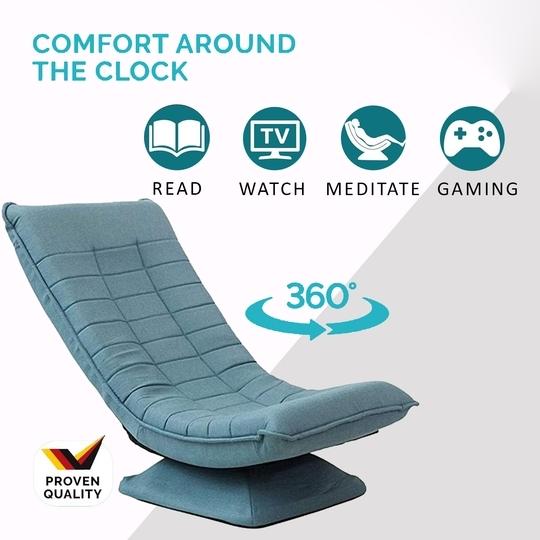 Kawachi Adjustable 5-Position Folding Recliner Floor Chair with 360 Degree Swivel-Blue