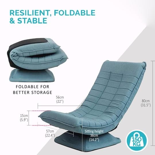 Kawachi Adjustable 5-Position Folding Recliner Floor Chair with 360 Degree Swivel-Blue