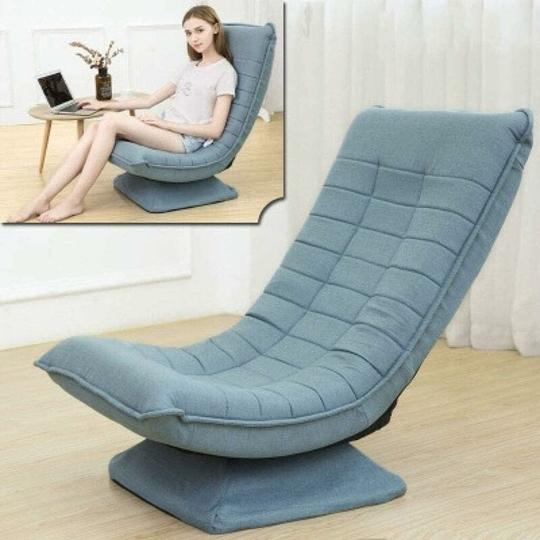 Kawachi Adjustable 5-Position Folding Recliner Floor Chair with 360 Degree Swivel-Blue