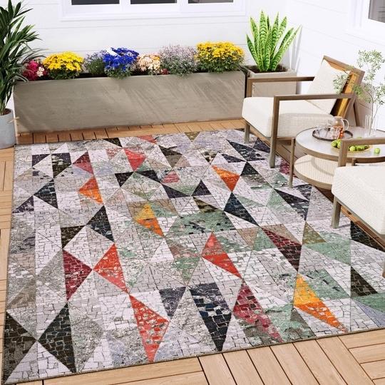 Kaleen India Geometric Rug in a Bag-Washable Indoor/Outdoor Rugs for Bedroom/Living Area/Home Polyester Self Backing for Longevity