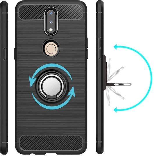 Unistuff Back Case Cover for Nokia 7.1 with Magnetic Kickstand | Premium Matte Finish | Camera Bump Protection | Rubberized Ring Cover - Night Black, 76114
